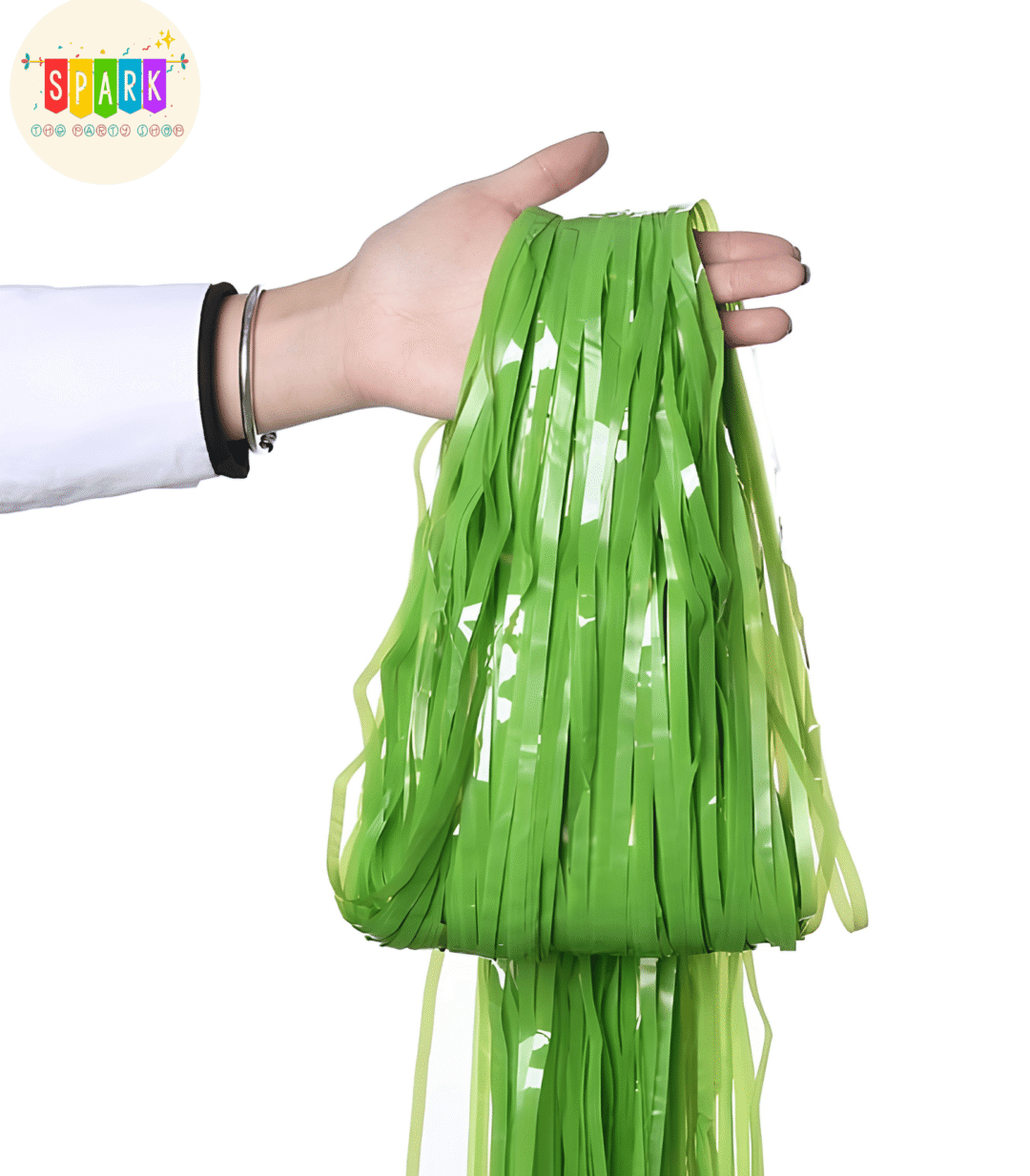 1050 (28) Pastel Green Foil Fringe Curtains