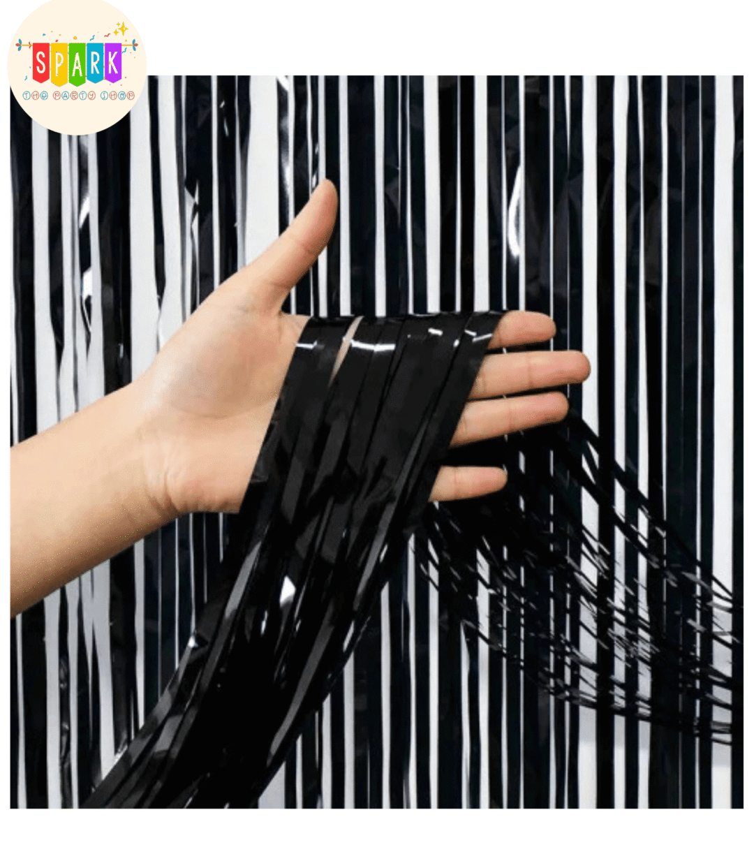 1050 (37) Pastel Black Foil Fringe Curtains