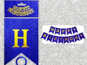 Happy birthday glittery paper banner
 (in dark blue color)