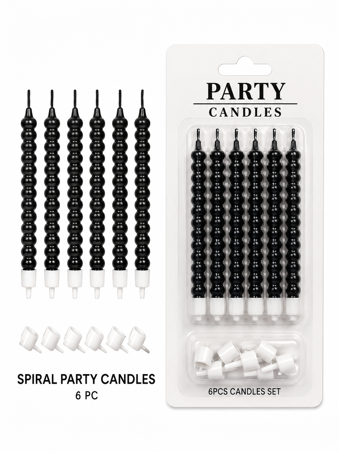 Spiral Party Candles – Black (6 PCS)