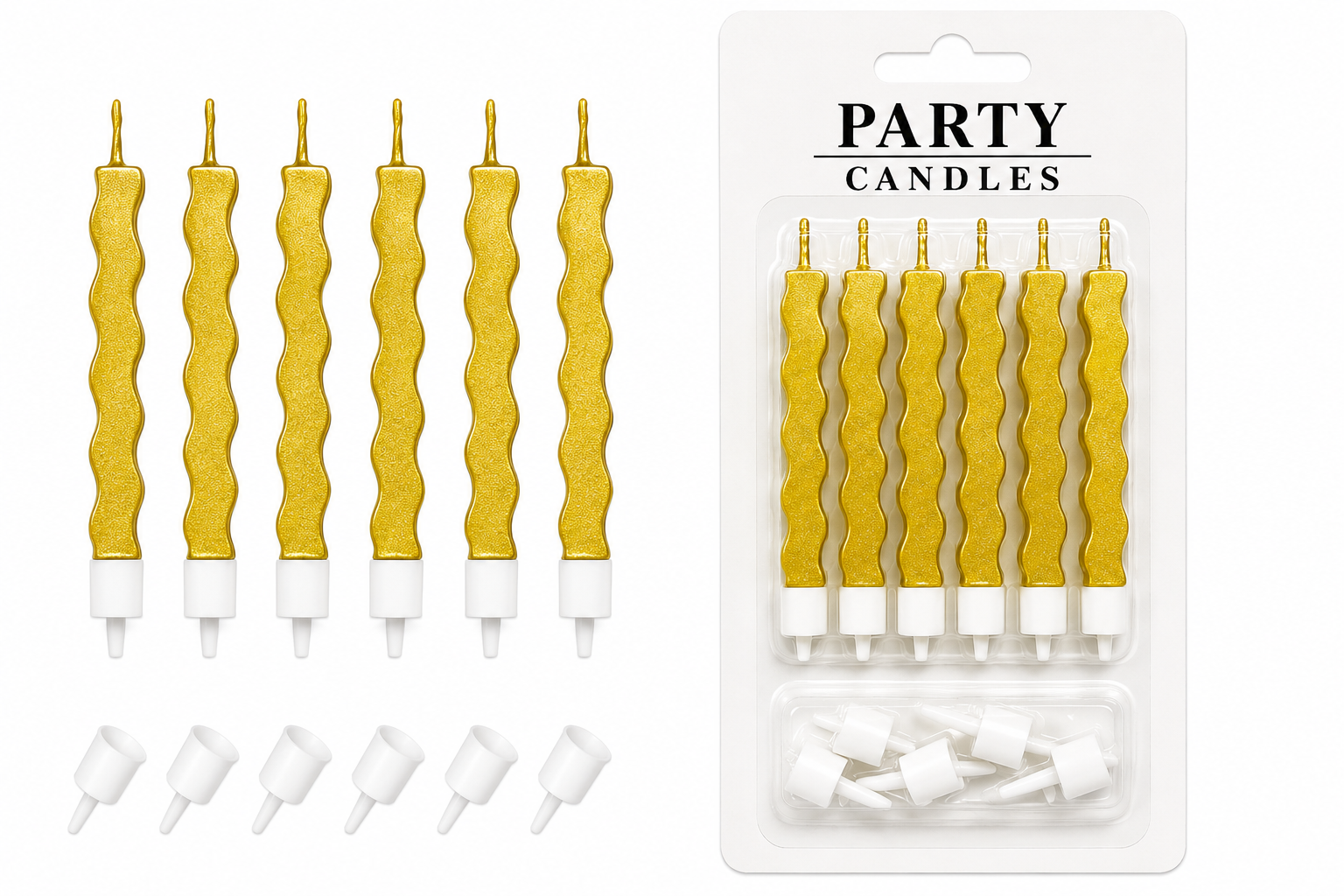 Wavy Party Candles – Gold (6 PCS)