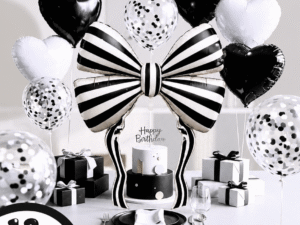 Black and White Bow Balloon Decoration Set (12 PCS)