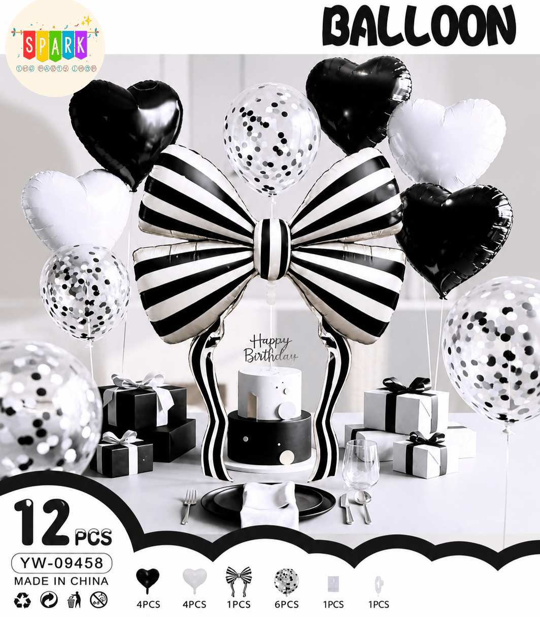 Untitled design - 2026-07-23T172714.980 Black and White Bow Balloon Decoration Set (12 PCS)