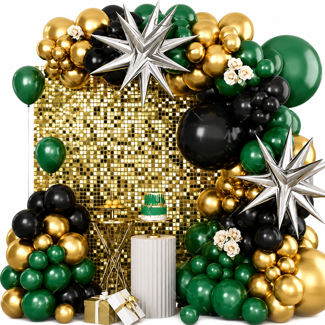 Black, Gold, Emerald Green Luxury Balloon Garland Kit