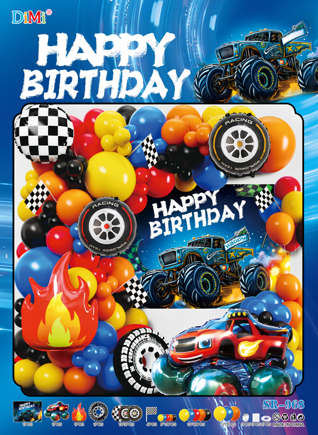 Monster Truck Birthday Balloon Decoration Set