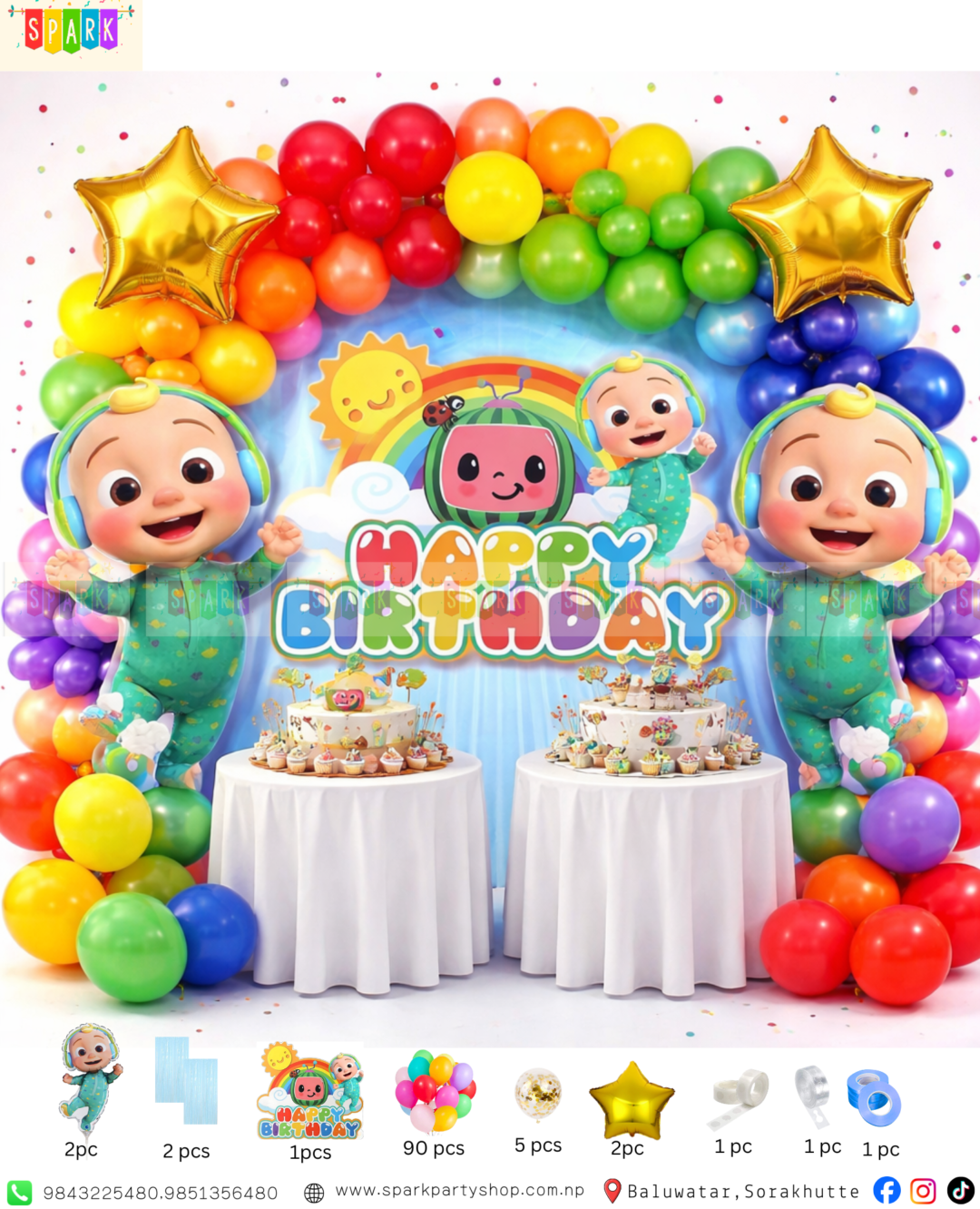 unicorn Balloons (87) Cocomelon Birthday Decoration Theme Set