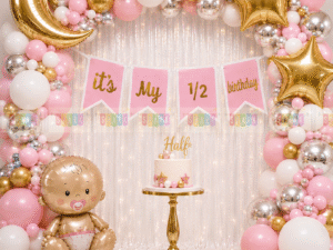 1/2 Birthday Balloon Decoration Set – Pink & Gold