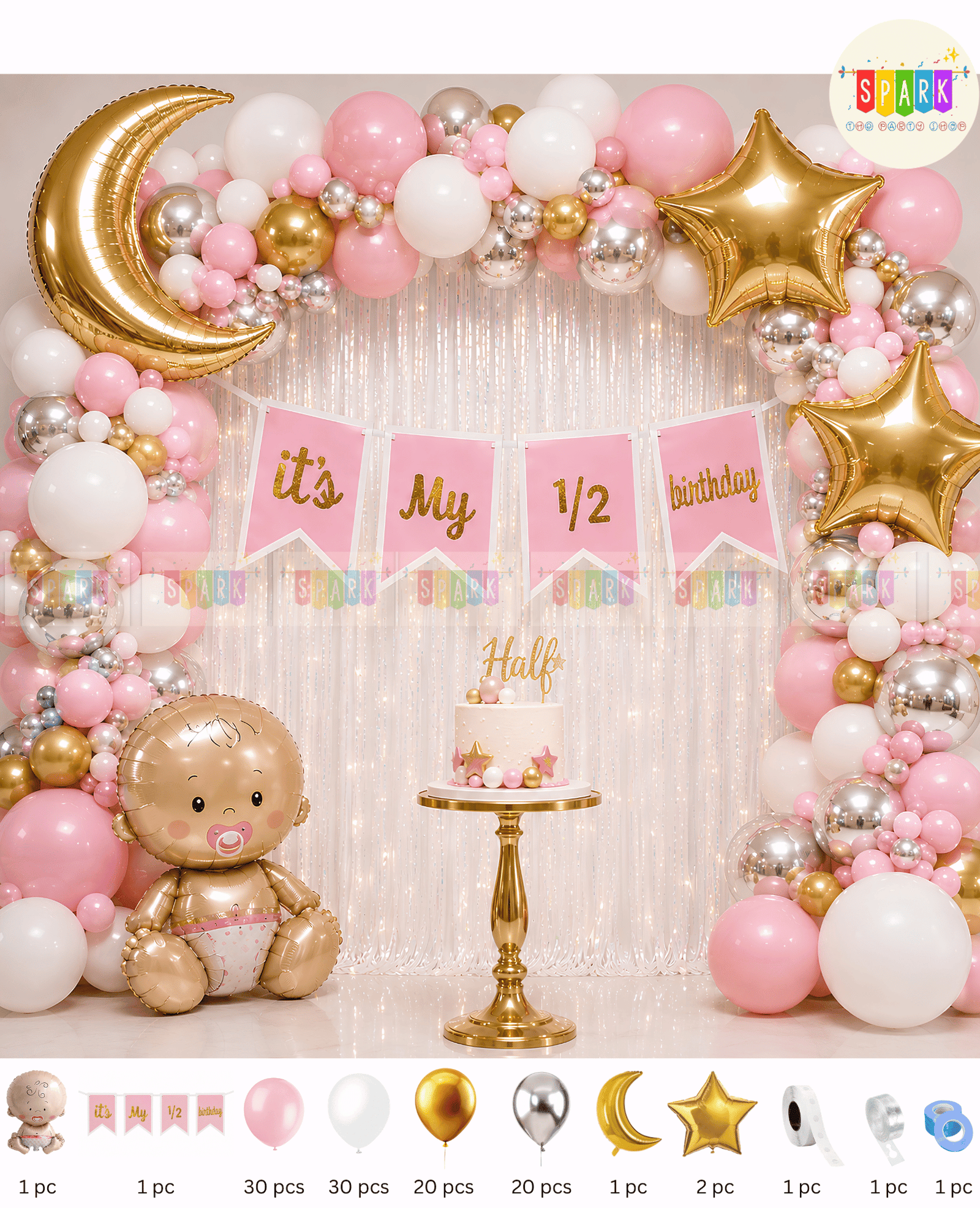 1/2 Birthday Balloon Decoration Set – Pink & Gold