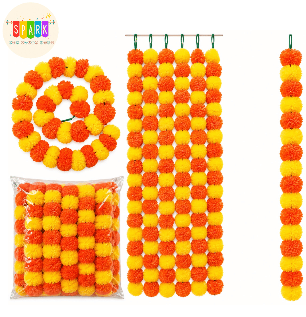 Bow Foil Balloon (50) Artificial Marigold Flower Garland – 5 Pcs Set