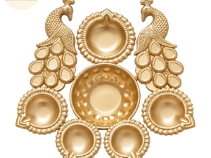 Golden Peacock Diya Set