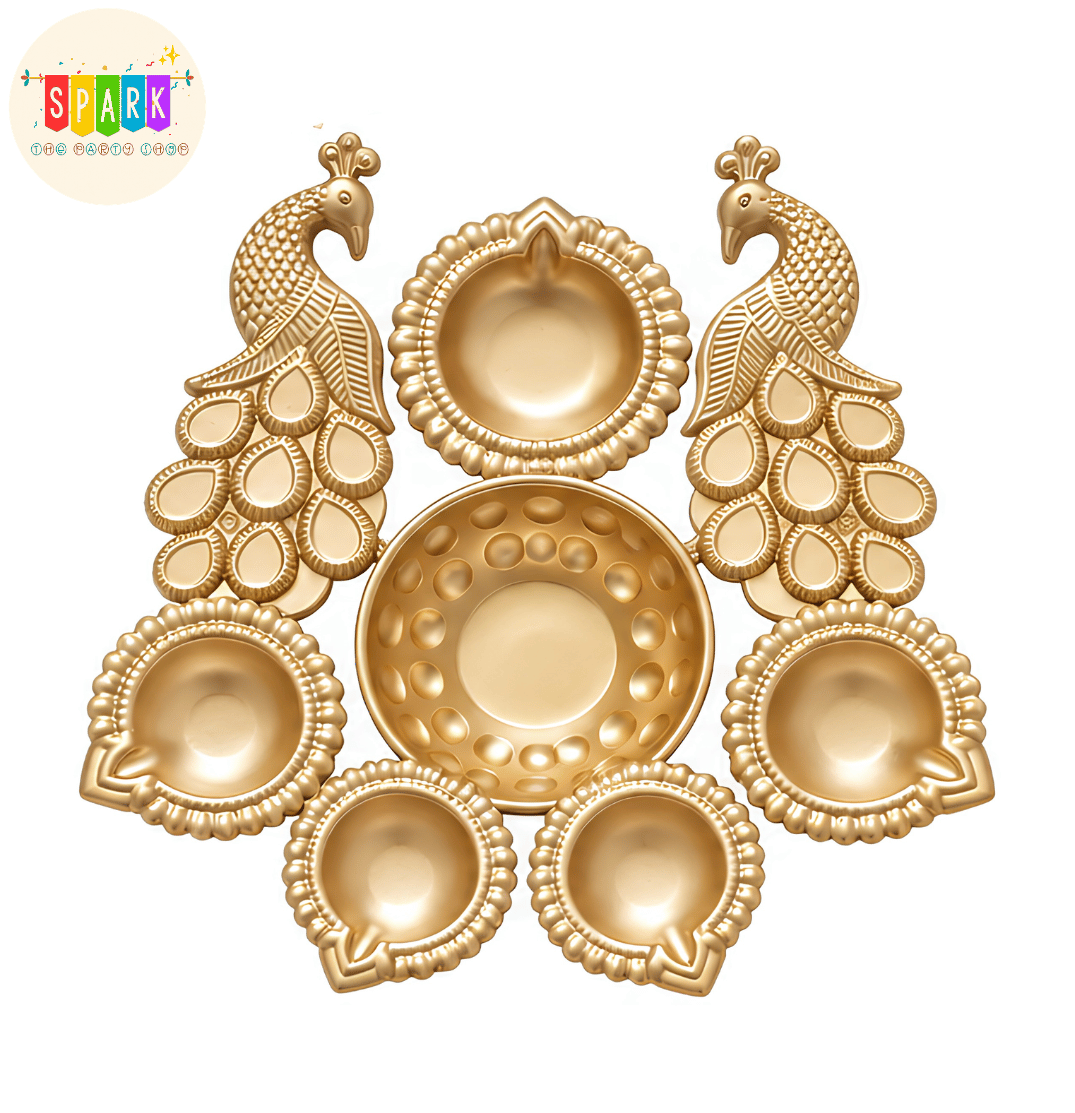 Golden Peacock Diya Set
