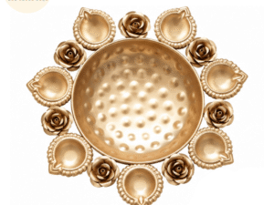 Golden Floral Diya Decoration Set