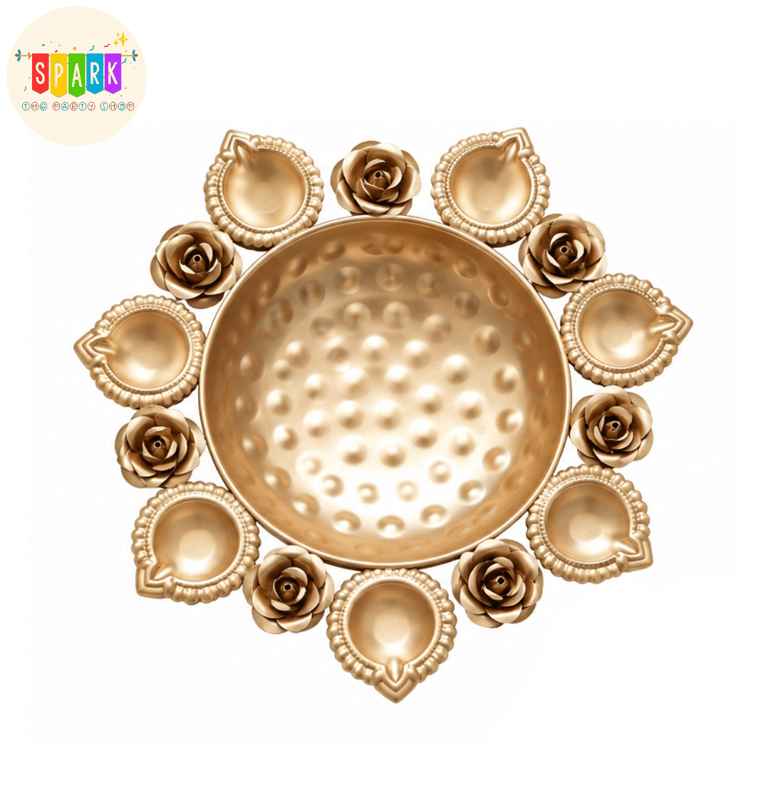 Golden Floral Diya Decoration Set