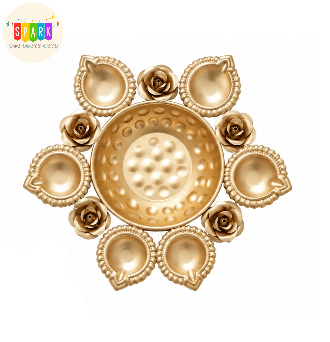 Golden Floral Diya Set